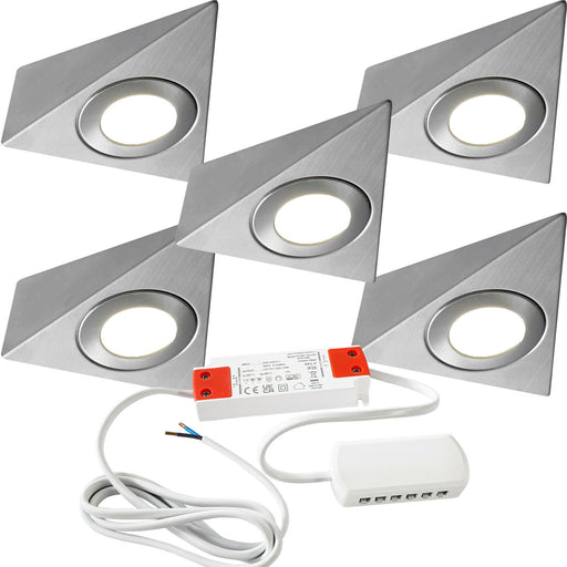 5x 2.6W Kitchen Pyramid Triangle Spot Light & Driver Stainless Steel Warm White Loops