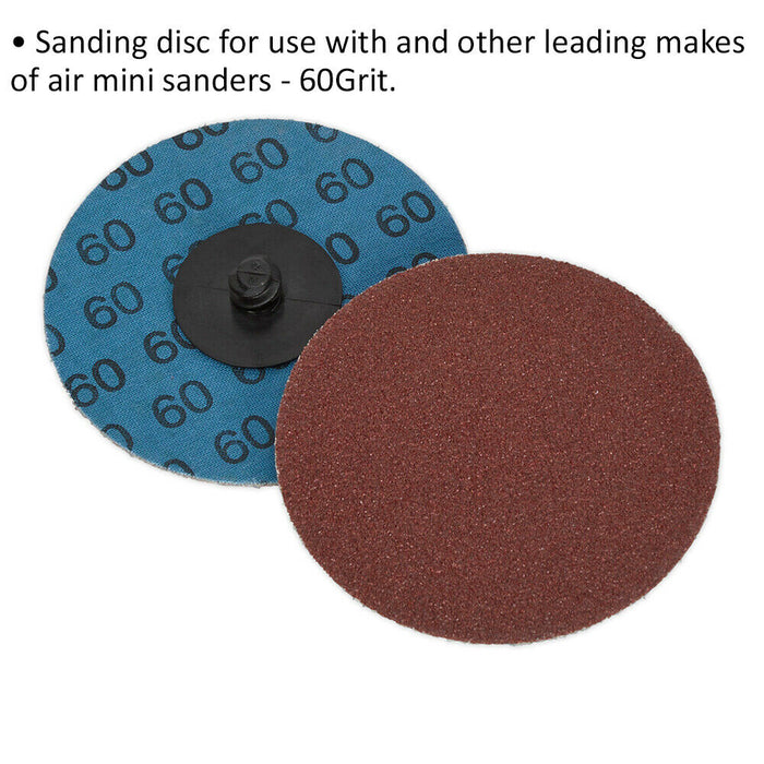 10 PACK - 75mm Quick Change Mini Sanding Discs - 60 Grit Aluminium Oxide Sheet Loops