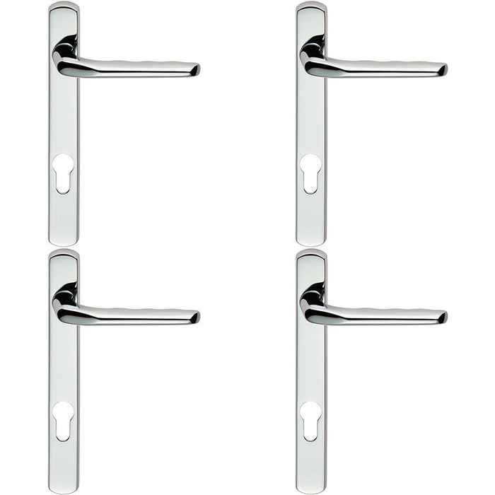 4x Straight Lever Door Handle on Lock Backplate Polished Chrome 208mm X 26mm Loops