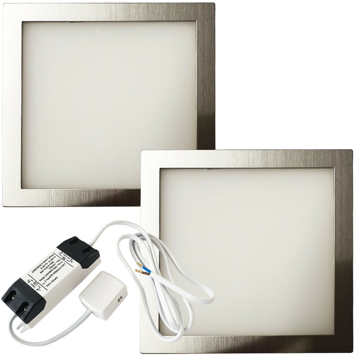 2x 6W LED Kitchen Cabinet Flush Panel Light & Driver Brushed Nickel Warm White Loops