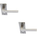2x PAIR Straight Square Handle on Slim Lock Backplate 150 x 50mm Satin Nickel Loops
