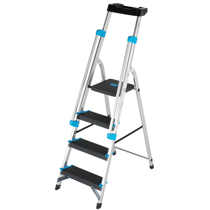 0.8m XL Platform Step Ladders 4 Tread Anti Slip Steps & Tool Tray Aluminium Loops