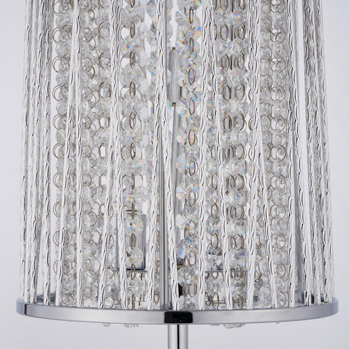 Tall Crystal Floor Lamp Chrome & Glass Modern Free Standing Lounge Feature Light Loops
