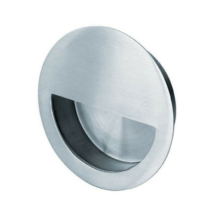 2x Circular Low Profile Recessed Flush Pull 90mm Diameter Satin Stainless Steel Loops