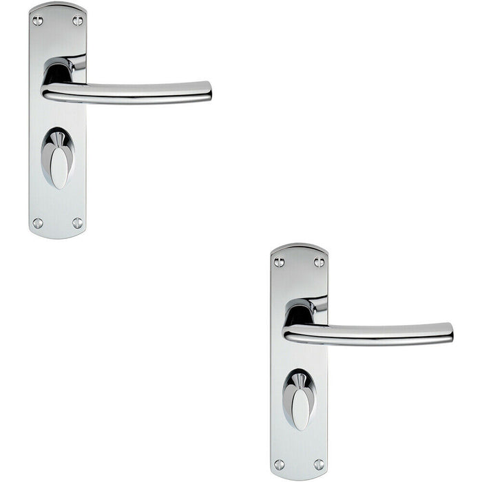 2x Curved Bar Lever on Bathroom Backplate Door Handle 170 x 42mm Polished Chrome Loops