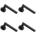 4x PAIR Straight Plinth Mounted Handle on Round Rose Concealed Fix Matt Black Loops