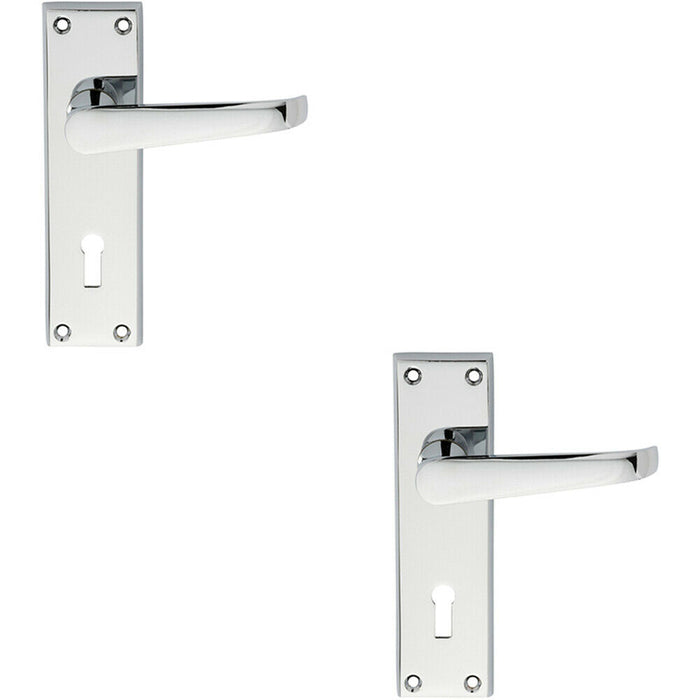 2x PAIR Straight Victorian Handle on Lock Backplate 150 x 43mm Polished Chrome Loops