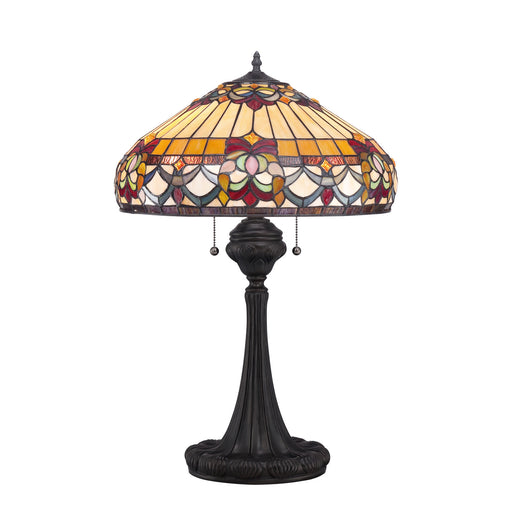 2 Bulb Table Lamp Tiffany Style Coloured Glass Vintage Bronze Base LED E27 60W Loops