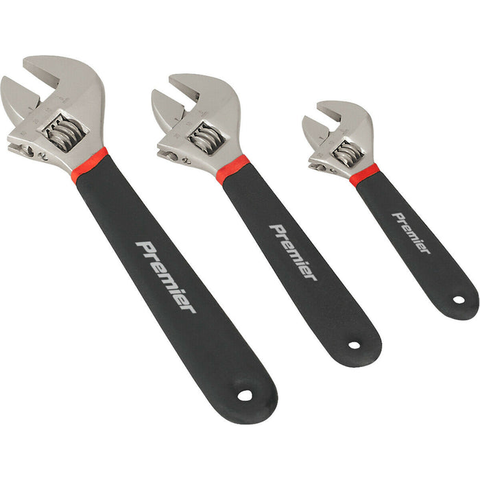 3 Piece Adjustable Wrench Set - 100mm 200mm & 250mm - Machined Jaws - Metric Loops
