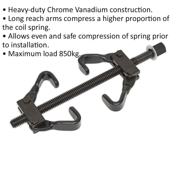 350mm HEAVY DUTY Coil Spring Compressor & Long Reach Arm Hooks Jaw - 850kg Max Loops