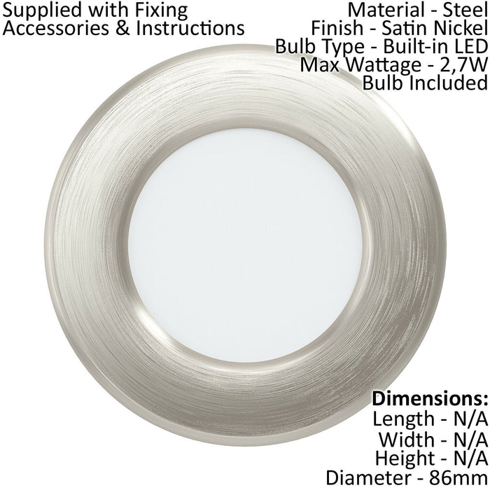 Wall / Ceiling Flush Downlight Satin Nickel Steel 2.7W Built in LED Loops