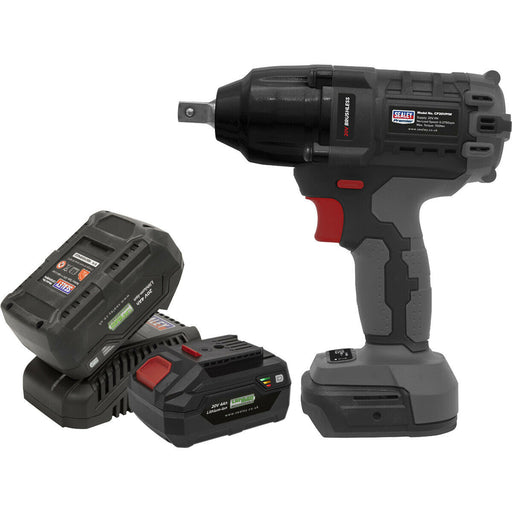 300Nm Cordless Brushless Impact Wrench & 2x Li-Ion Batteries - 1/2" Square Drive Loops
