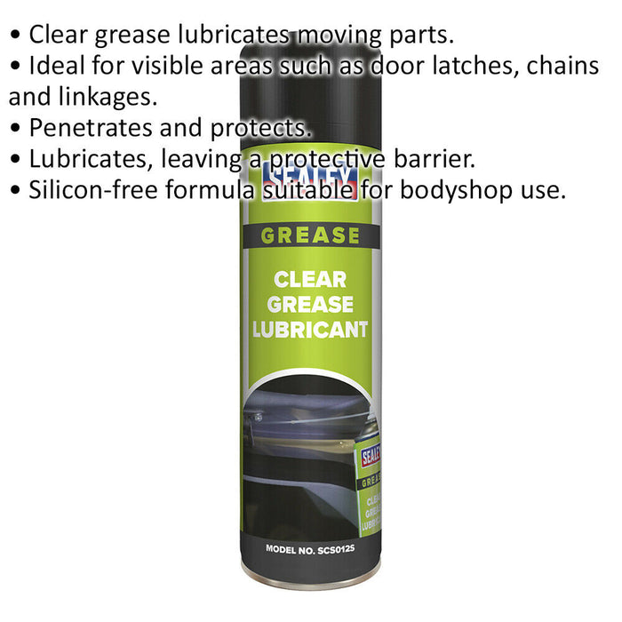 6 PACK 500ml Clear Grease Lubricant - Silicon-Free Formula - Protective Barrier Loops