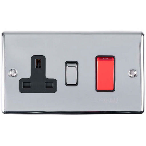 45A DP Oven Switch & Single 13A Switched Power Socket CHROME & Black Trim Loops