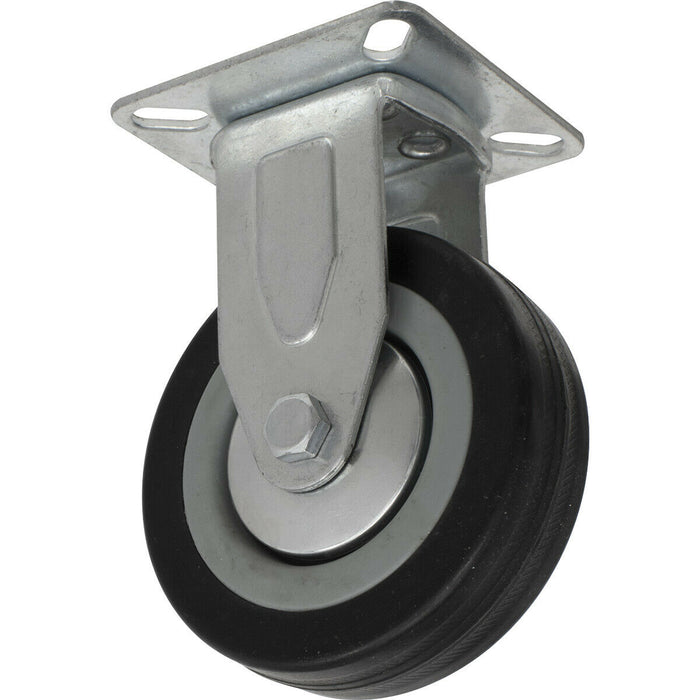 75mm Fixed Plate Castor Wheel - Durable Rubber with Steel Centre - 23mm Tread Loops