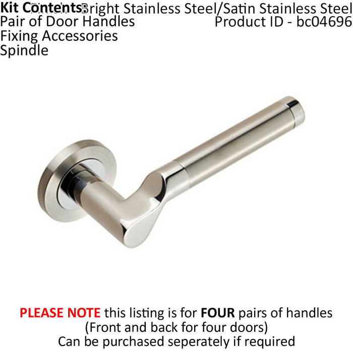 4x PAIR Cranked Round Bar Lever on Round Rose Concealed Fix Polished Satin Steel Loops