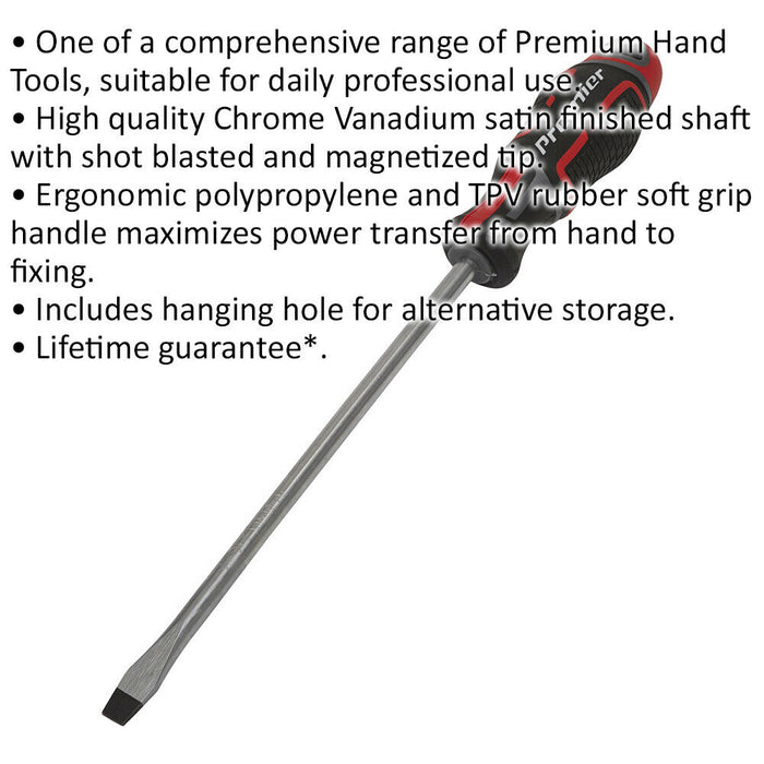 PREMIUM Slotted 8 x 200mm Screwdriver - Ergonomic Soft Grip - Magnetic Tip Loops