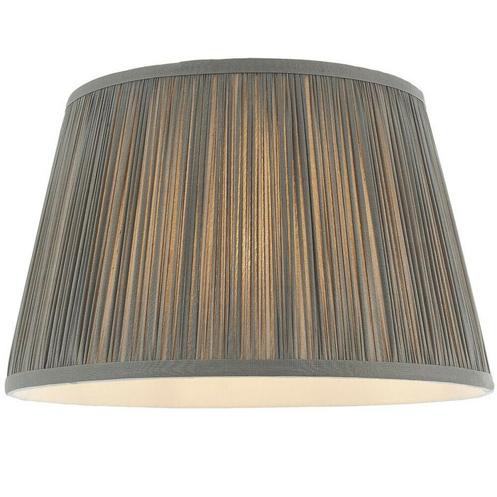 12" Elegant Round Tapered Drum Lamp Shade Charcoal Gathered Pleated Silk Cover Loops