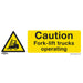 10x CAUTION FORK-LIFT TRUCKS Safety Sign - Self Adhesive 300 x 100mm Sticker Loops