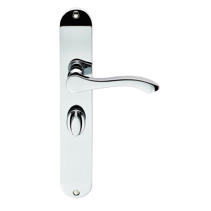 PAIR Scroll Lever Door Handle on Bathroom Backplate 242 x 40mm Polished Chrome Loops