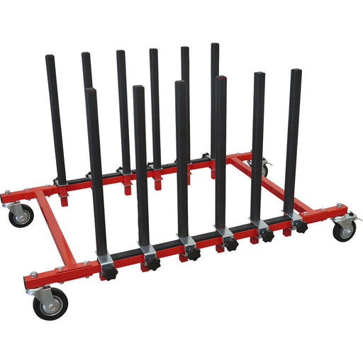 Mobile Panel Storage Rack - 5 Adjustable Sections - 150kg Weight Limit - Wheeled Loops