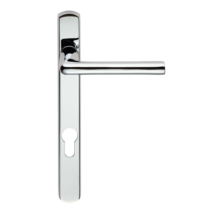 PAIR Straight Lever on Narrow Euro Lock Backplate 220 x 26mm Polished Chrome Loops