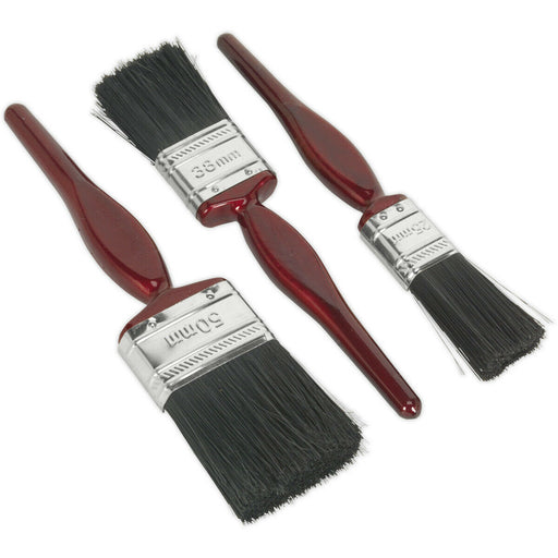 3 Piece Pure Bristle Paint Brush Set - Square Cut Ends - 25mm 38mm 50mm Brushes Loops