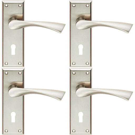 4x PAIR Angular Lever on Lock Backplate Door Handle 150 x 50mm Satin Nickel Loops