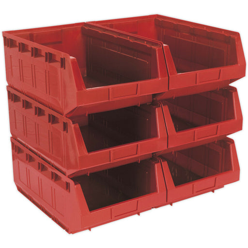 6 PACK Red 310 x 500 x 190mm Plastic Storage Bin - Warehouse Part Picking Tray Loops