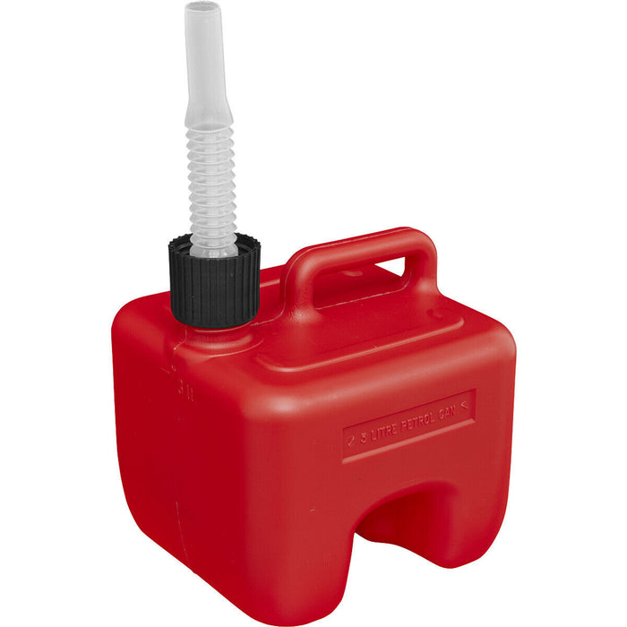 3L Stackable Plastic Fuel Can - Safety Screw Lock Cap - Flexible Spout - Red Loops