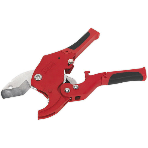 Ratcheting Plastic Pipe Cutter - 6mm to 42mm Capacity - Quick Release Mechanism Loops