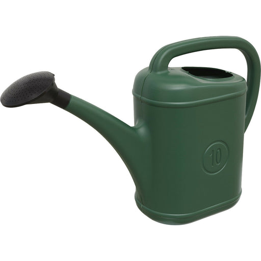 10 Litre Green Plastic Watering Can - Easy Carry Handle - Detachable Rose Spout Loops