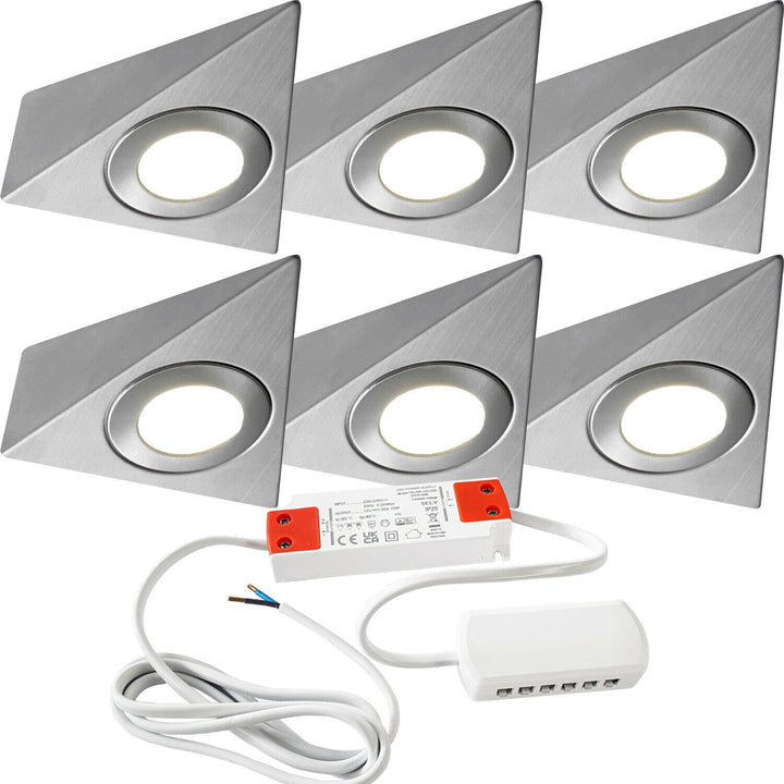 6x 2.6W Kitchen Pyramid Spot Light & Driver Stainless Steel Natural Cool White Loops