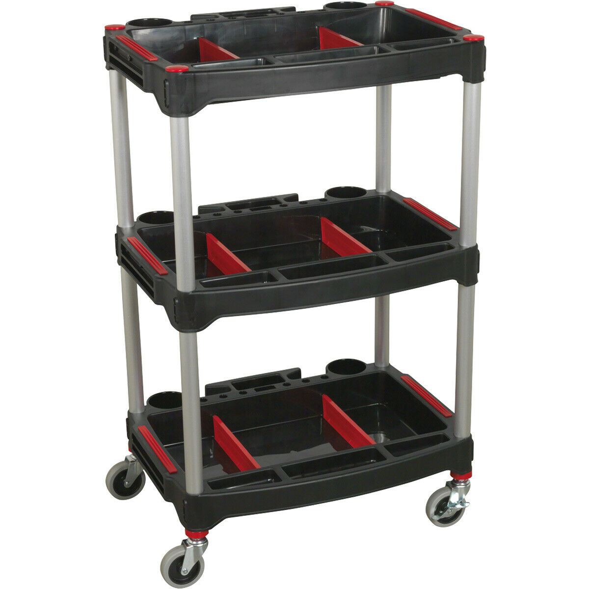 3 Level Wheeled Composite Workshop Trolley with Parts Storage - 30kg P ...