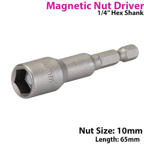 10mm x 65mm Chrome Vanadium Magnetic Nut Driver Adapter Hex Shank Power Drills Loops