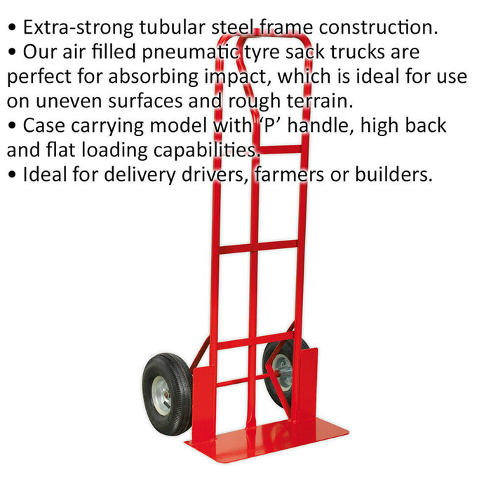 250kg Heavy Duty Sack Truck & 250mm Pneumatic Tyres - Deep Foot For Larger Boxes Loops