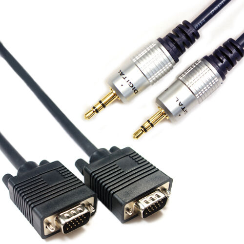 10M PC/Laptop To TV Cable Kit - VGA SVGA Male Cable & 3.5mm Jack Plug Audio Lead Loops