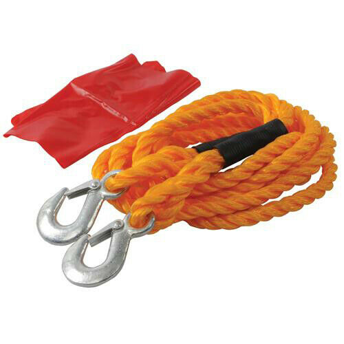 4m x 14mm Max 2 Tonne Tow Rope With Heavy Duty Forged Hooks Loops