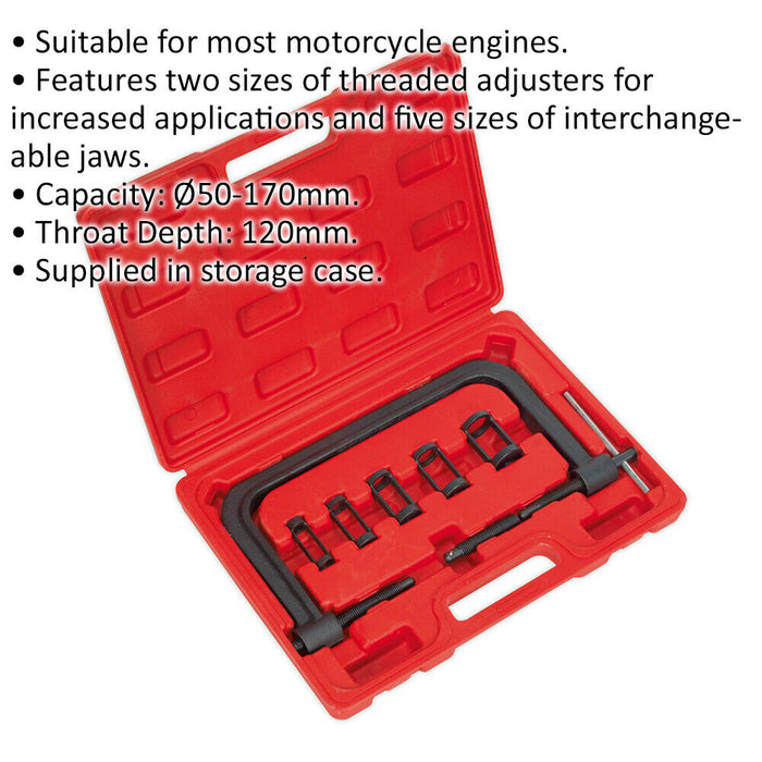 Motorcycle Valve Spring Compressor - 50 to 170mm Capacity - 120mm Throat Loops