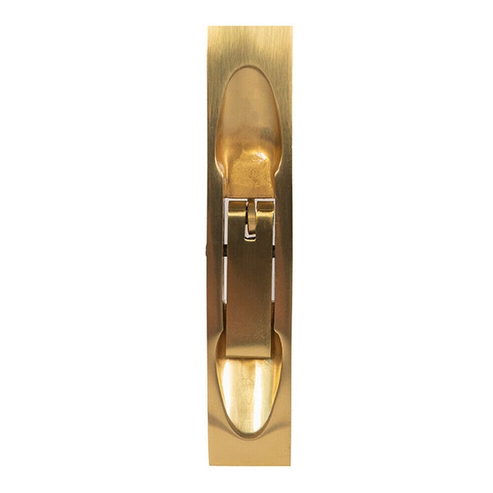 Lever Action Flush Door Bolt with Flat Keep Plate 204 x 20mm Polished Brass Loops