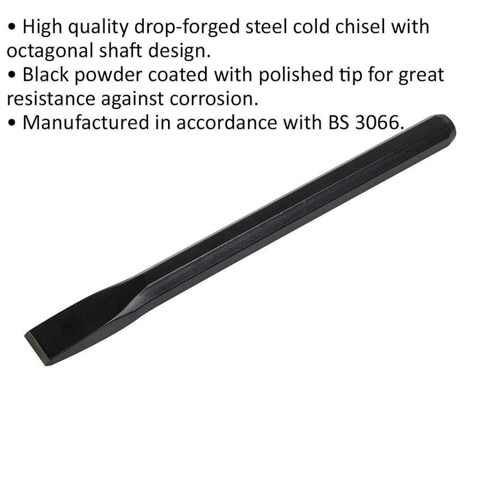 Drop Forged Steel Cold Chisel - 25mm x 300mm - Octagonal Shaft - Metal Chisel Loops