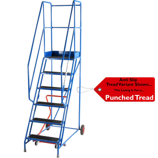 6 Tread Mobile Warehouse Stairs Punched Steps 2.5m EN131 7 BLUE Safety Ladder Loops