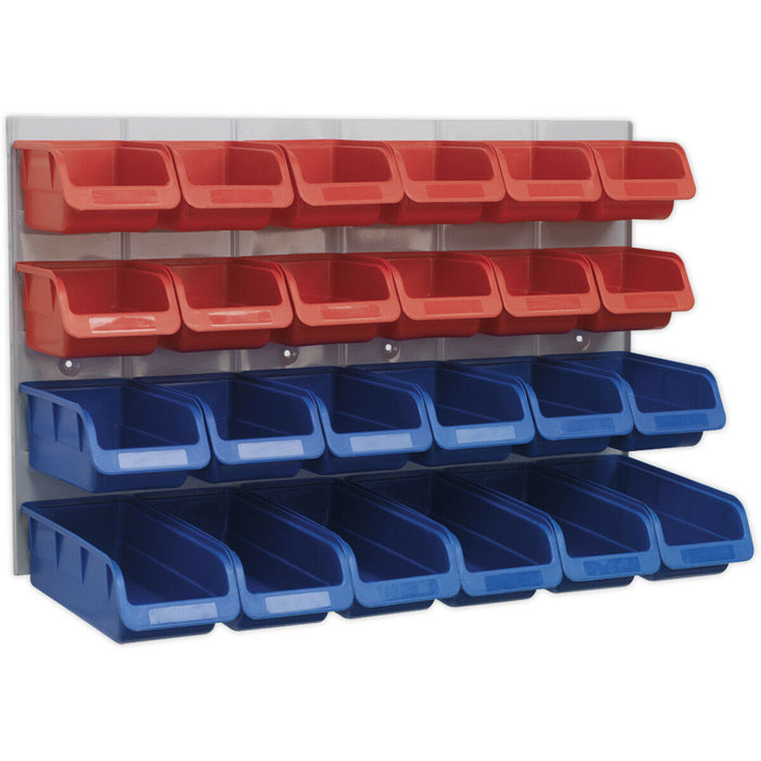 24 Assorted Red & Blue Plastic Storage Bin & Wall Panel Warehouse Picking Trays Loops