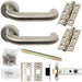 Door Handle & Latch Pack Satin Steel Curved Safety Lever Screwless Round Rose Loops