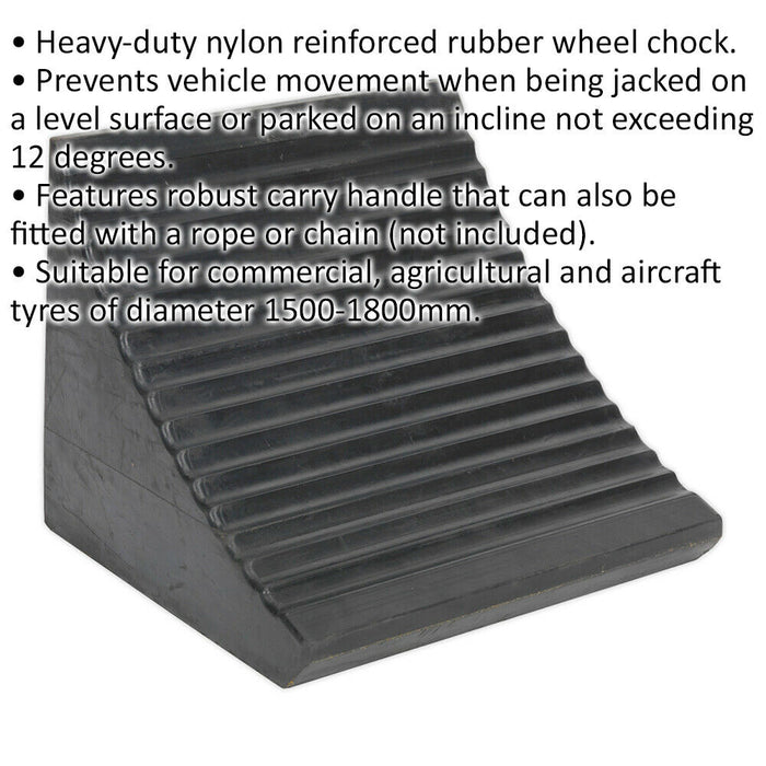 Heavy Duty Rubber Wheel Chock - 3.8kg - Nylon Reinforced - Robust Carry Handle Loops