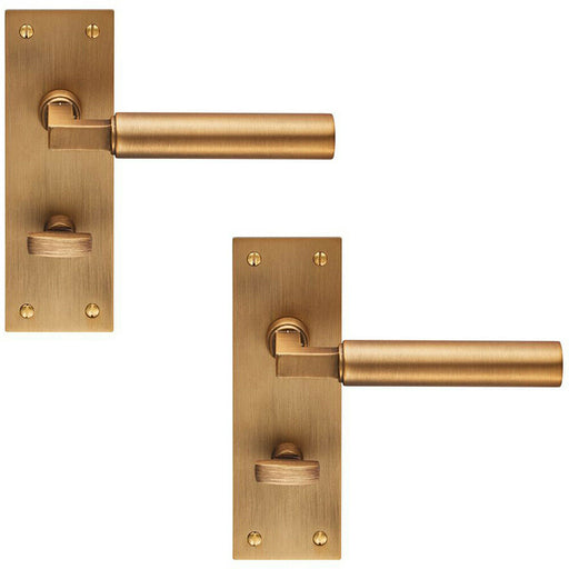 2x PAIR Round Bar Handle on Slim Bathroom Backplate 150 x 50mm Antique Brass Loops