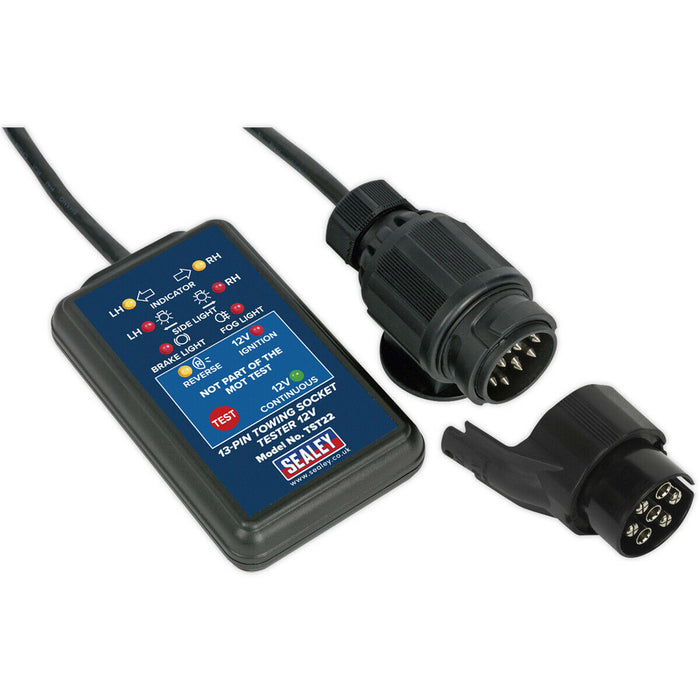 13-Pin Towing Socket Tester - DVSA Approved - 12V - 4.9m Cable - Classes 4 5 & 7 Loops