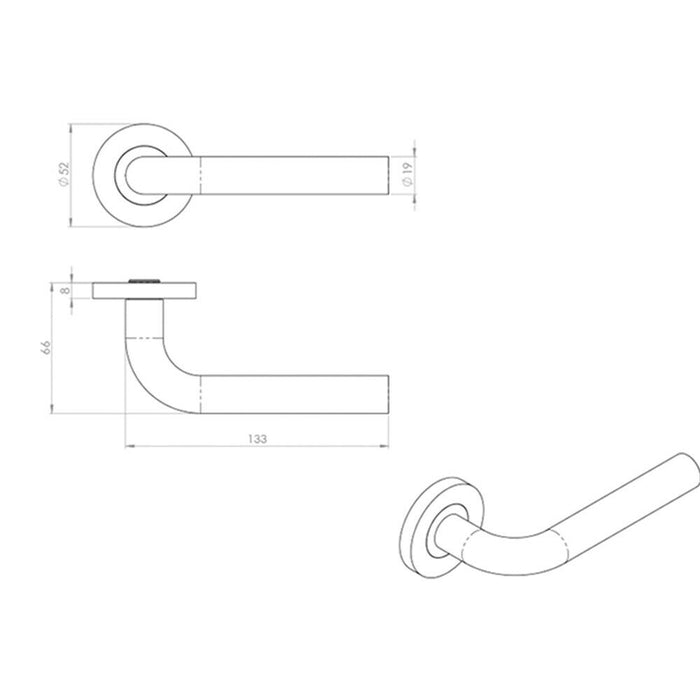 Door Handle & Latch Pack Satin Steel Straight Bar Lever Screwless Round Rose Loops