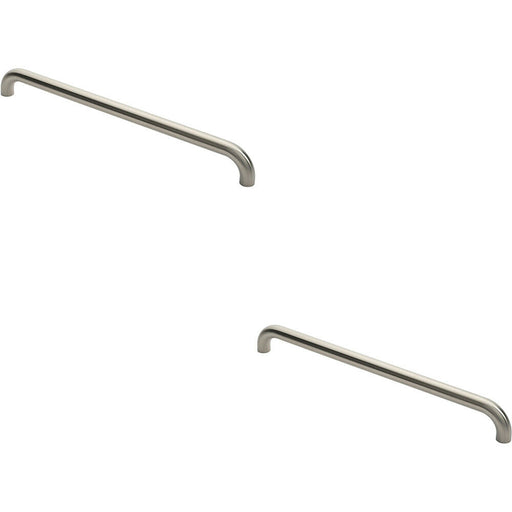 2x Round D Bar Pull Handle 630 x 30mm 600mm Fixing Centres Satin Steel Loops