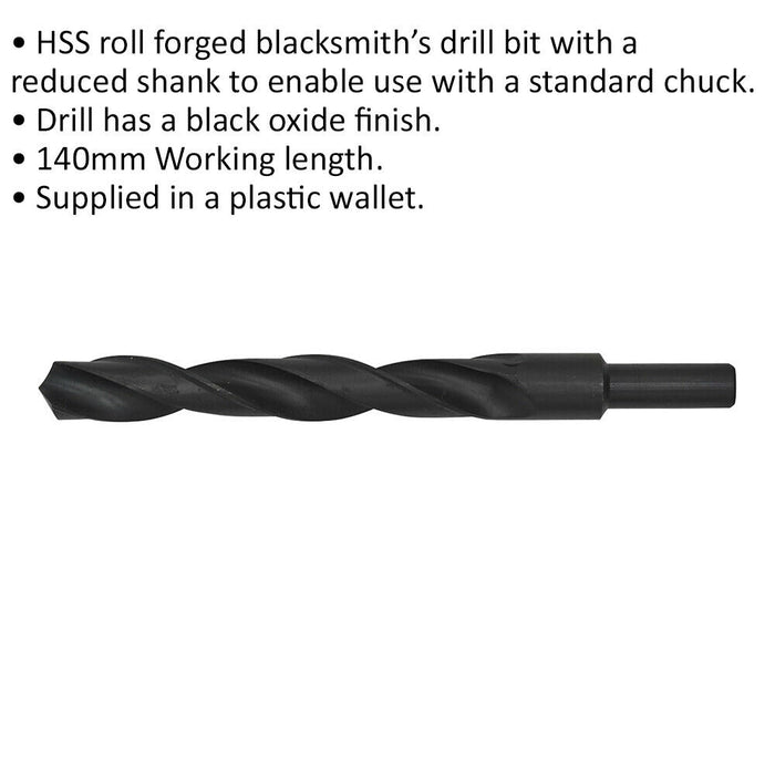 19 x 200mm HSS Roll Forged Blacksmith Drill Bit - Reduced Shank - 140mm Flute Loops